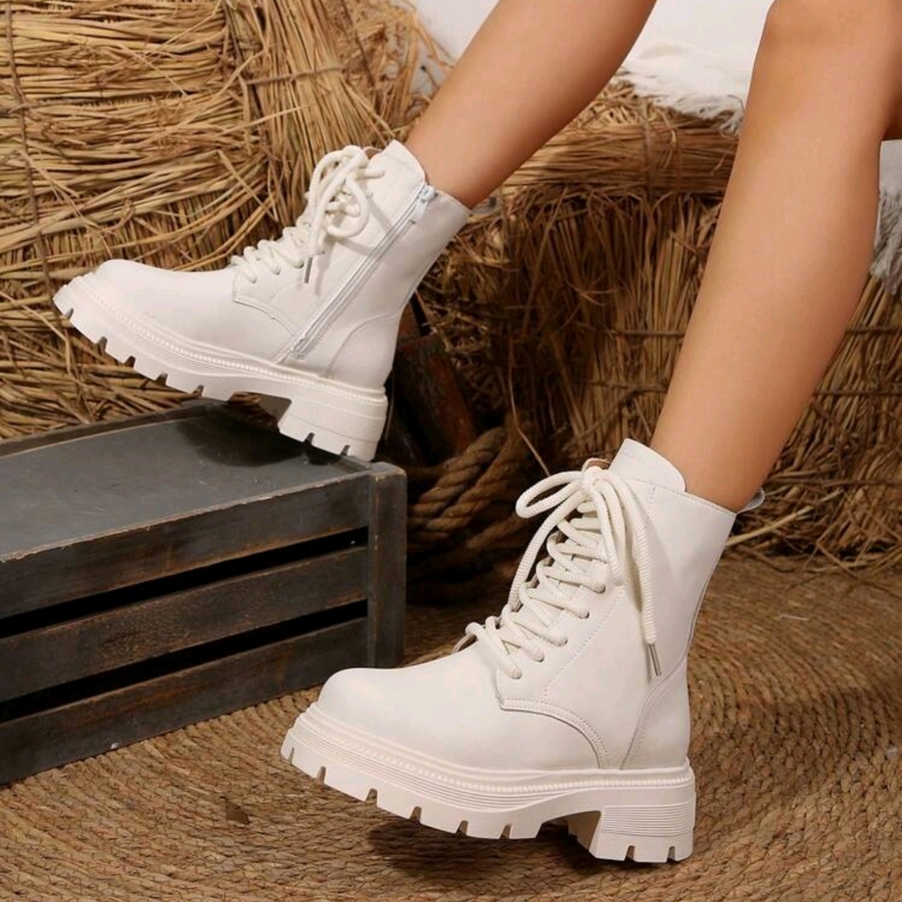 Thick-Sole Boots For Women, British Style Fashion Ankle Boots, Round Toe Side - Picture 1 of 7